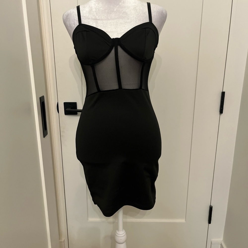 SHEIN Black Mini Dress with Sheer Panels